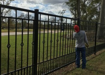 wrought iron fence on a commercial property in houston