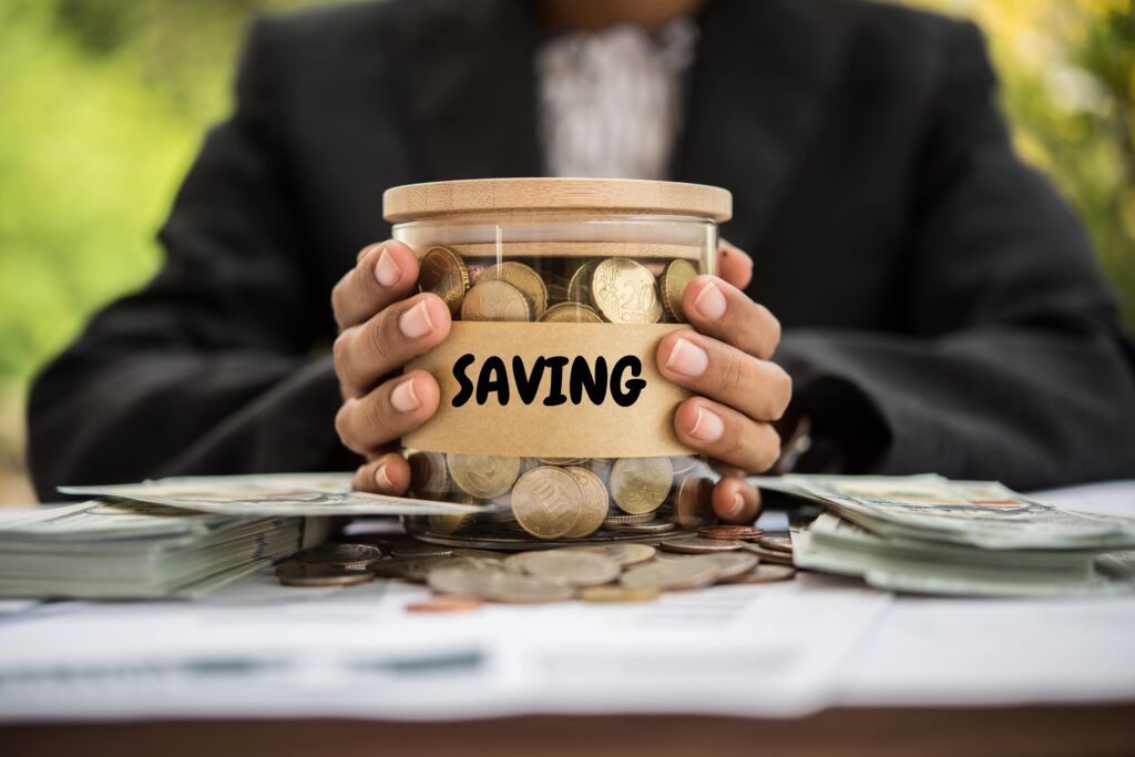 coins in a savings jar